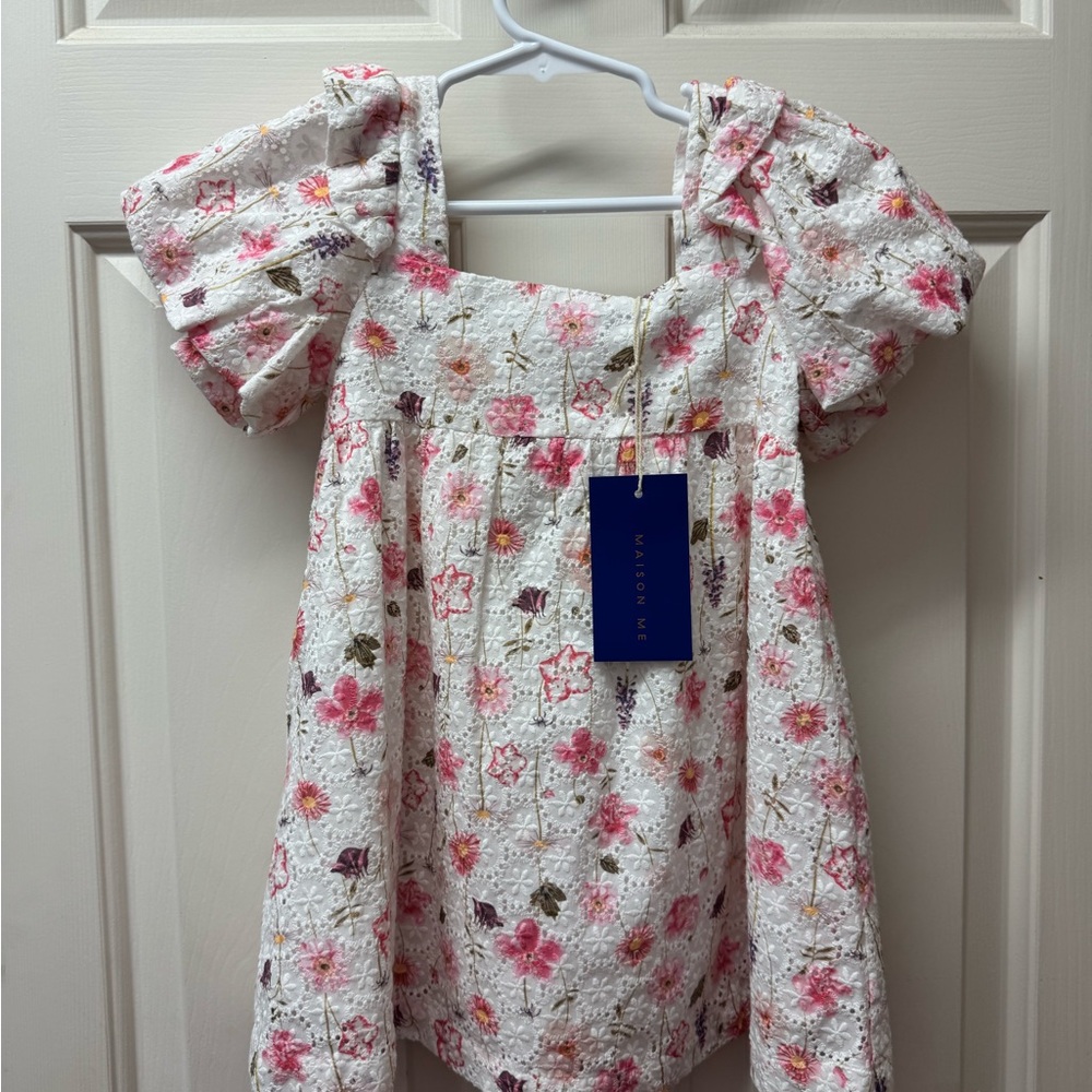 Floral Kids Dress with Pink and White Design